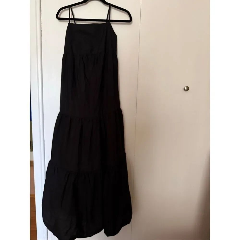 GAP Maternity Black Tiered Maxi Dress XS Smocked Back Cotton Sundress - Picture 4 of 11